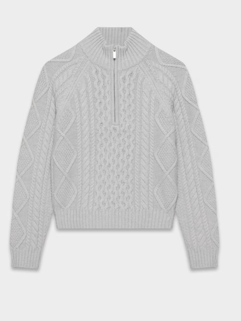 Aritzia Cable Knit Merino Wool Mastery 1/4 Zip Heather Chrome Size S - Picture 4 of 7